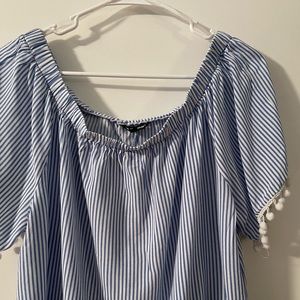 Preowned Unique Spectrum Blue and White Striped Off the Shoulder Blouse